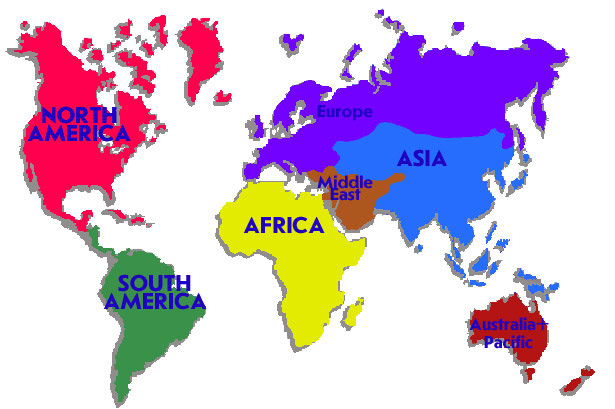 International Bed and Breakfast - Regional Map of the World
